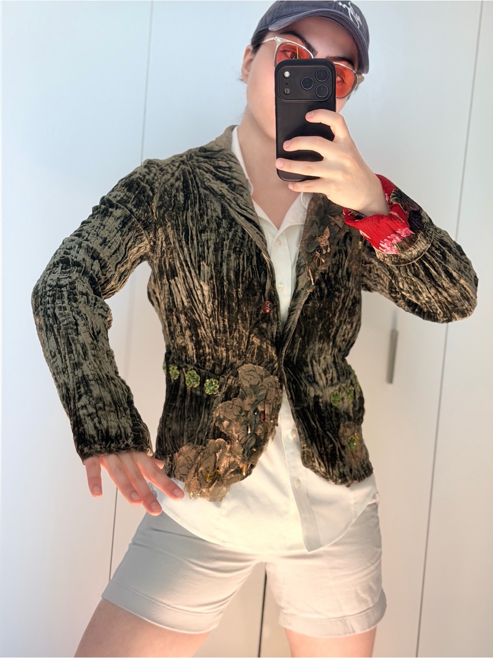 Vintage Alberto Makali Women's Olive Green Velvet Embroidered Blazer Size S